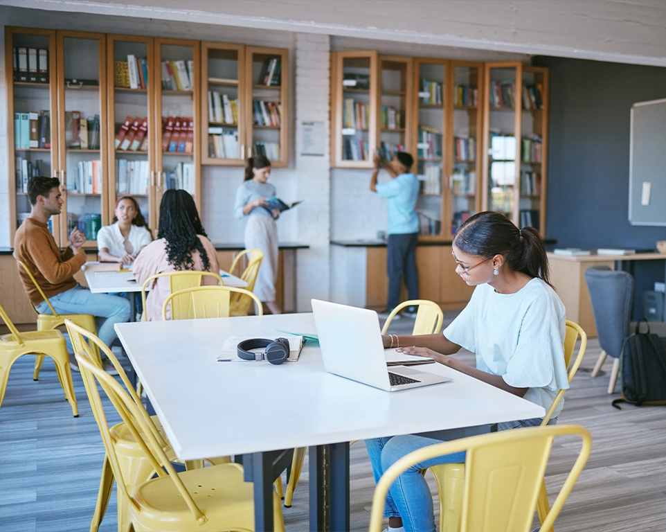 Young people in a library